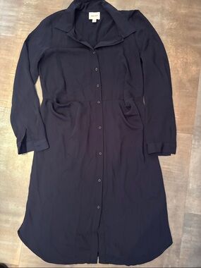Nine West Navy Long-Sleeve Button-Down Shirt Dress